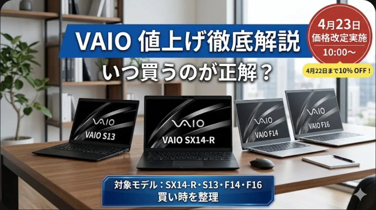 VAIOが4月23日に値上げへ 今買うならいつまで? 対象モデルと買い時を整理【2026年4月】