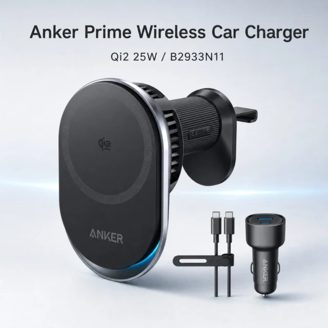 Anker Prime Wireless Car Charger Qi2 25W B2933N11 ブラックと付属品