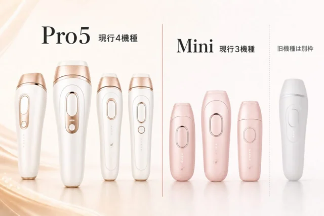 ブラウンPro5現行4機種とMini現行3機種を旧機種と分けた比較図