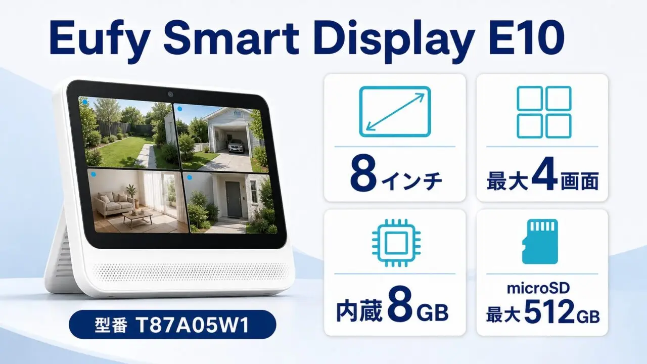 Eufy Smart Display E10の8インチ画面・4画面表示・保存容量・型番