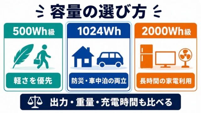 500Wh級・1024Wh・2000Wh級ポータブル電源の選び方