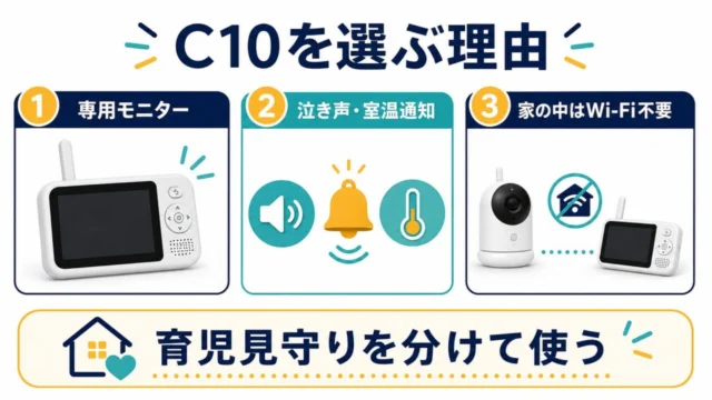 専用モニターと泣き声・室温通知でC10を選ぶ理由