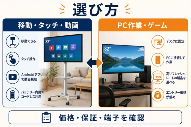 移動式スマートモニターと通常の32型PCモニターの選び方