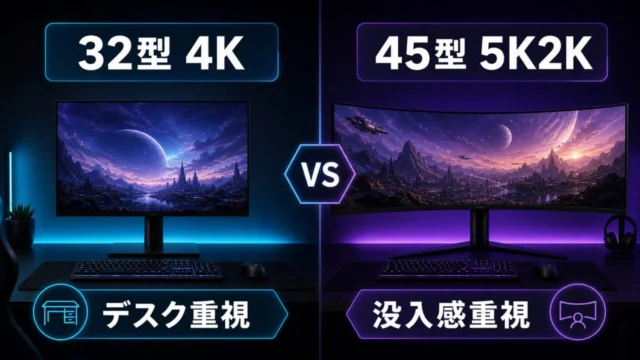 32型4Kフラットと45型5K2K曲面OLEDゲーミングモニターの選び方
