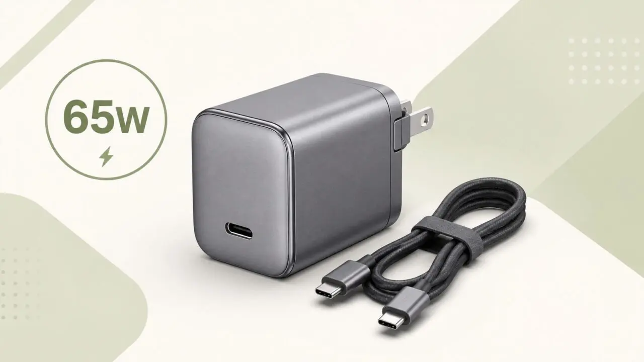 UGREEN Nexode Air 65Wの1ポート充電器とUSB-Cケーブルの概念図