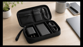 充電器やモバイルバッテリーを整理して持ち歩くポーチの使用イメージ