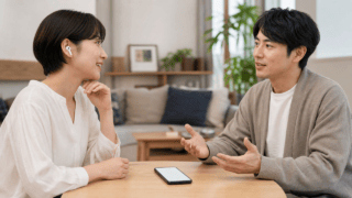 イヤホンを使った会話と聞き直しを考える利用イメージ
