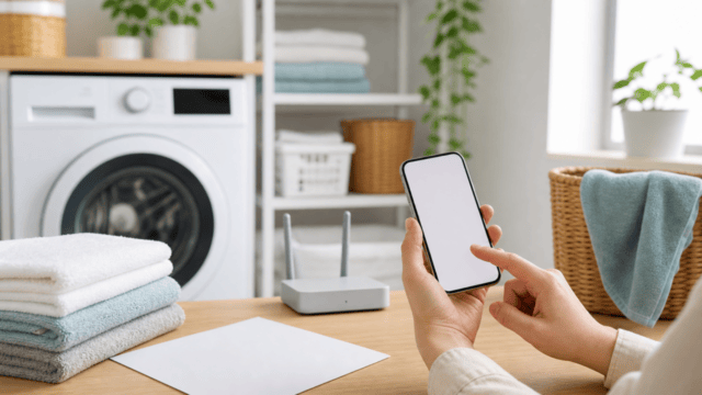 洗濯機とスマートフォンの連携条件を確認する利用イメージ