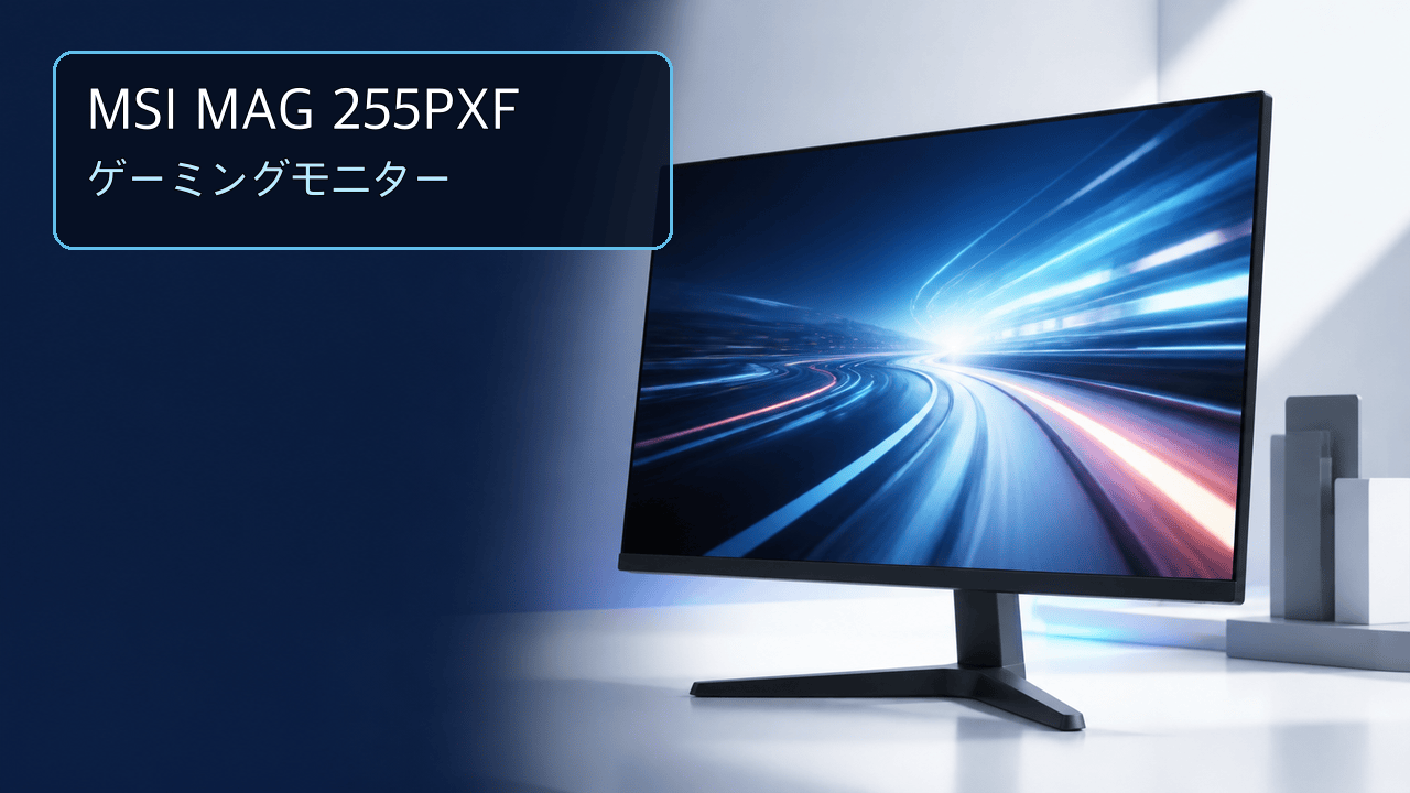 MSI MAG 255PXFの24.5インチ・300Hzゲーミングモニターを表す編集イラスト