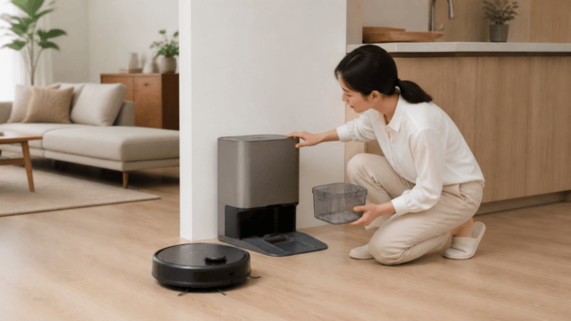 ロボット掃除機の水拭き方式とステーションの置き場所を確認する比較イメージ