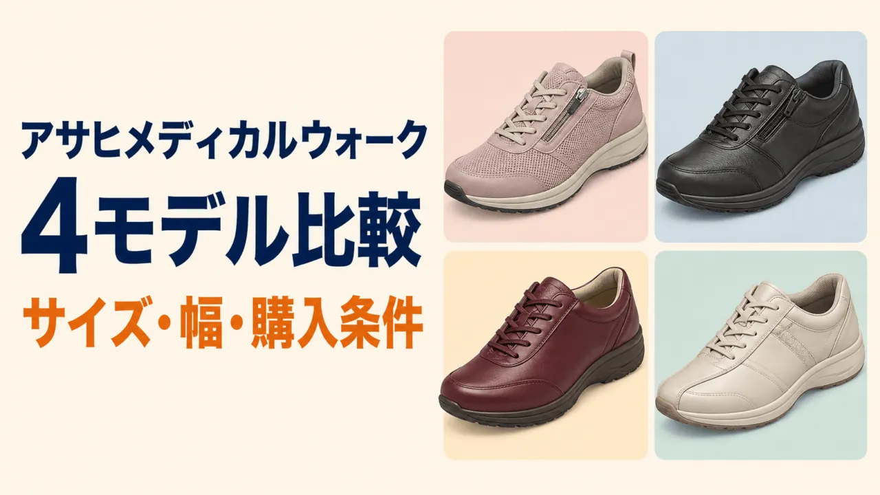 アサヒメディカルウォーク4モデル比較のオリジナルイラスト(サイズ・幅・購入条件)