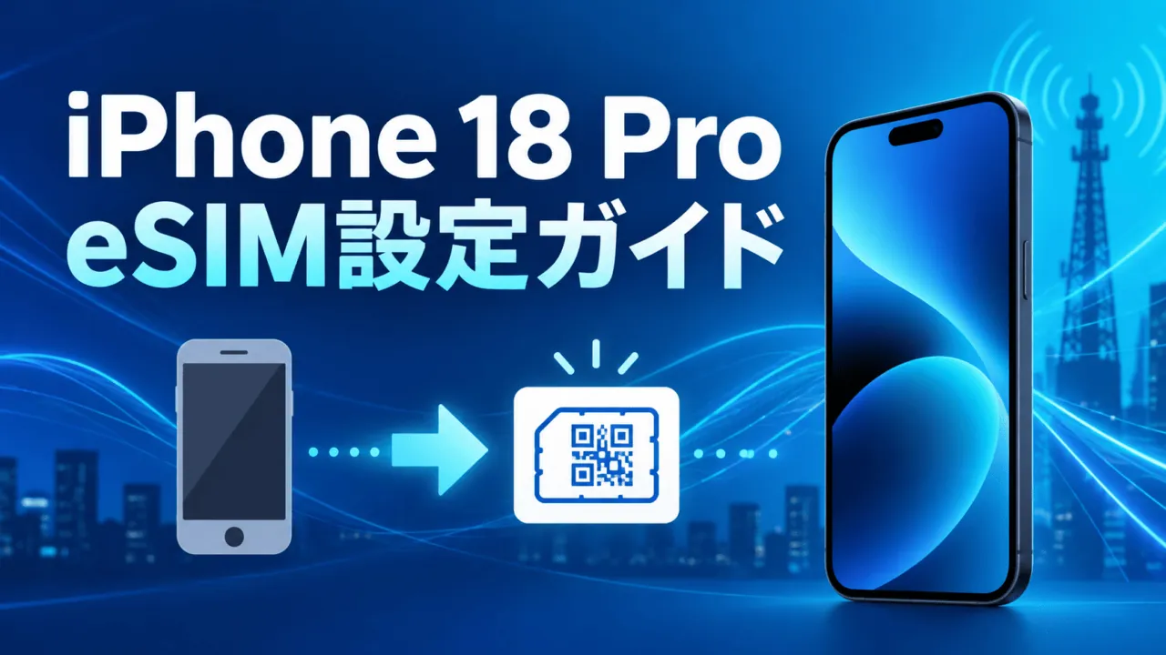 iPhone 18 ProのeSIM設定と端末間の回線移行を示す案内イメージ