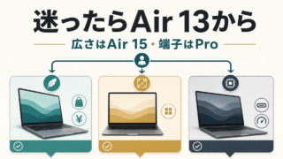 MacBook Air 13を基準に画面の広さならAir 15、端子ならProを選ぶ比較アイキャッチ