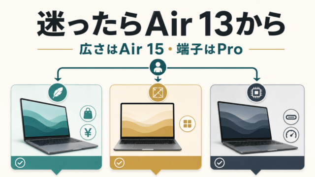 MacBook Air 13を基準に画面の広さならAir 15、端子ならProを選ぶ比較アイキャッチ