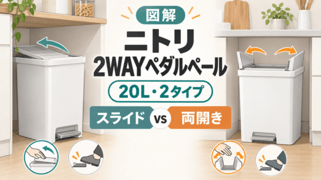 ニトリの2WAYペダルペールをスライドと両開きで比較するオリジナル図解