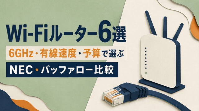 Wi-Fiルーター6選。6GHz・有線速度・予算で選ぶNEC・バッファロー比較。イメージイラスト。