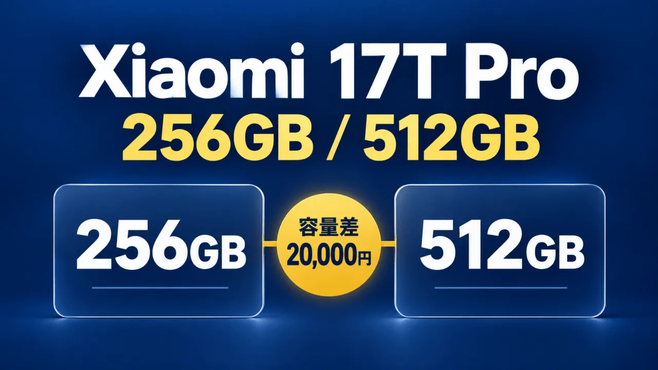 Xiaomi 17T Proの256GB・512GBと容量差20,000円を示す比較ガイド
