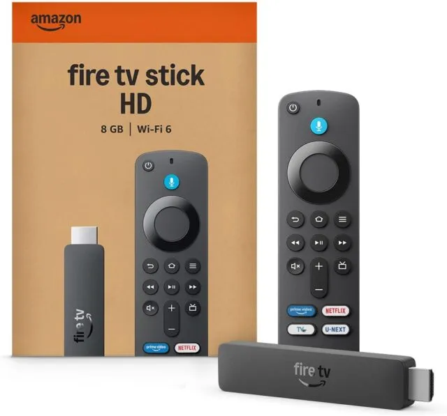 Fire TV Stick HDの本体とリモコン、パッケージ