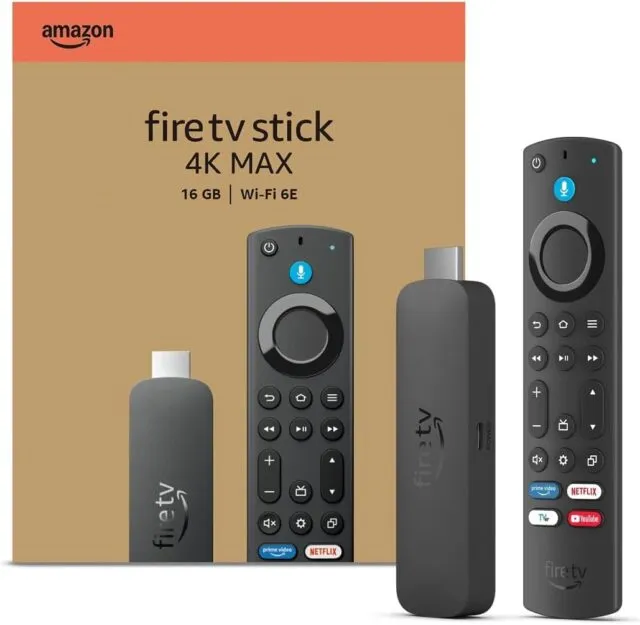 Fire TV Stick 4K Max(第2世代)の本体とリモコン、パッケージ