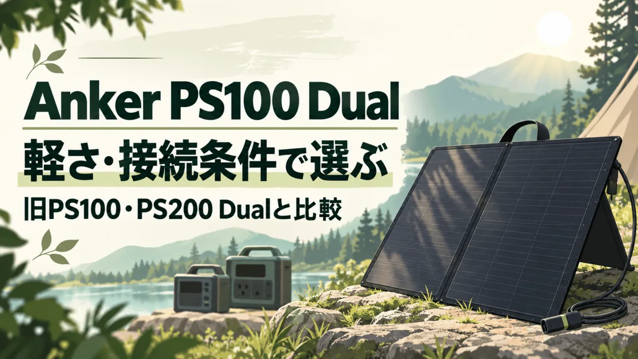 Anker PS100 Dualを旧PS100・PS200 Dualと軽さ・接続条件で比較する概念イラスト