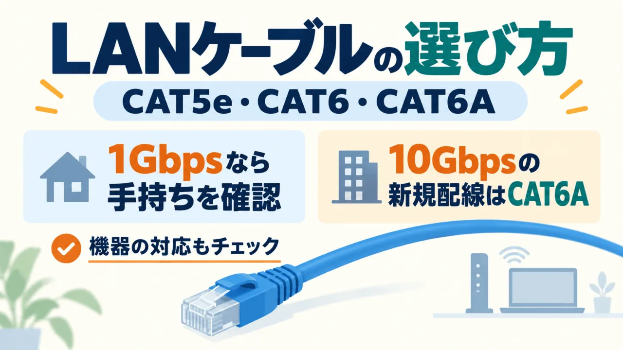 LANケーブルの選び方。1Gbpsなら手持ちを確認、10Gbpsの新規配線はCAT6A。機器の対応もチェック。