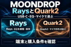 RaysはEQを調整して保存、Quark2はマイク付きUSB-C。端末と購入条件を確認して選ぶ説明図