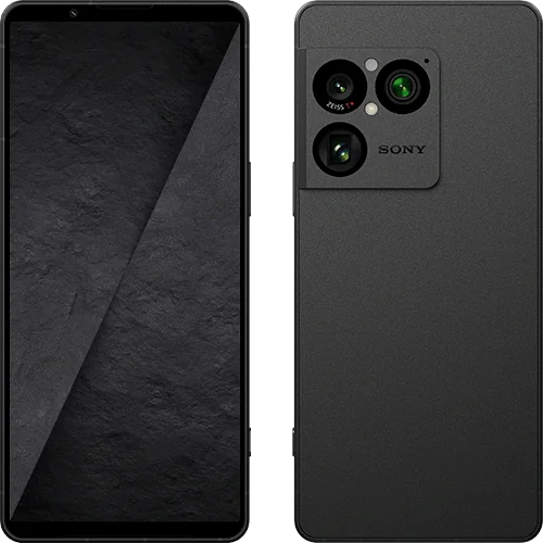 Xperia 1 VIII グラファイトブラックの前面と背面。正方形のカメラ部に3つのレンズを配置