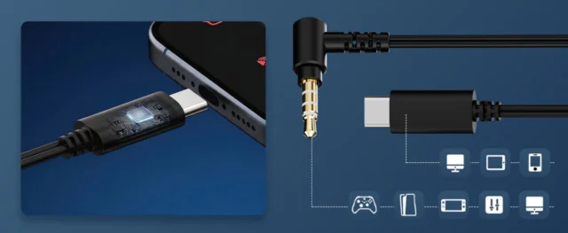 TWISTURA DeltaのL字型3.5mmプラグとDAC内蔵USB-Cプラグを示す公式比較図