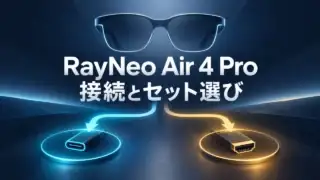 RayNeo Air 4 Proの接続方式とセット選びを示すイラスト