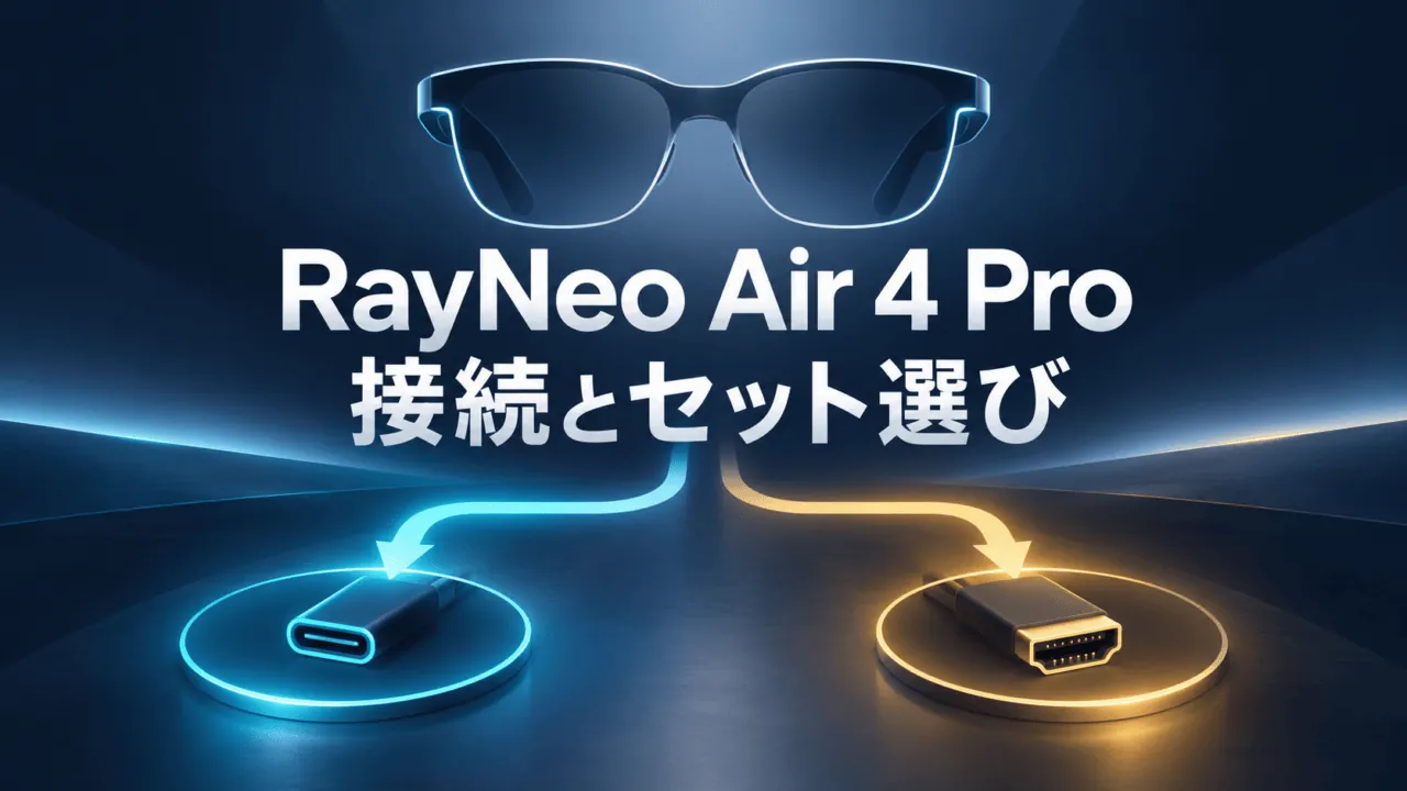 RayNeo Air 4 Proの接続方式とセット選びを示すイラスト