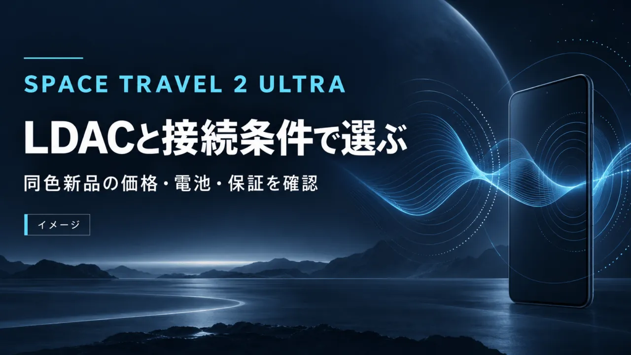SPACE TRAVEL 2 ULTRAをLDAC・接続条件、同色新品の価格・電池・保証から選ぶ記事の概念図