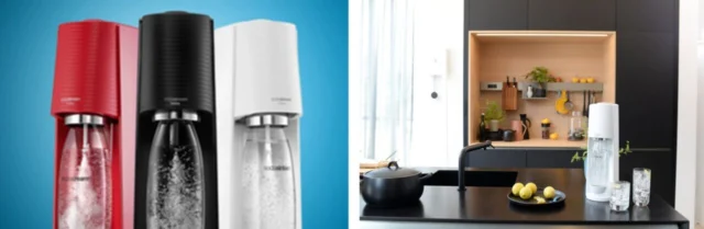 メーカー公表のTERRA。白・黒・赤の本体とキッチン設置例