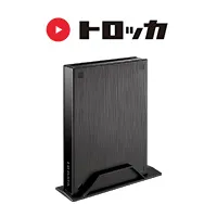 アイ・オー・データ トロッカ HDPL-UTACシリーズ。スタンドで縦置きした黒い録画用ハードディスク